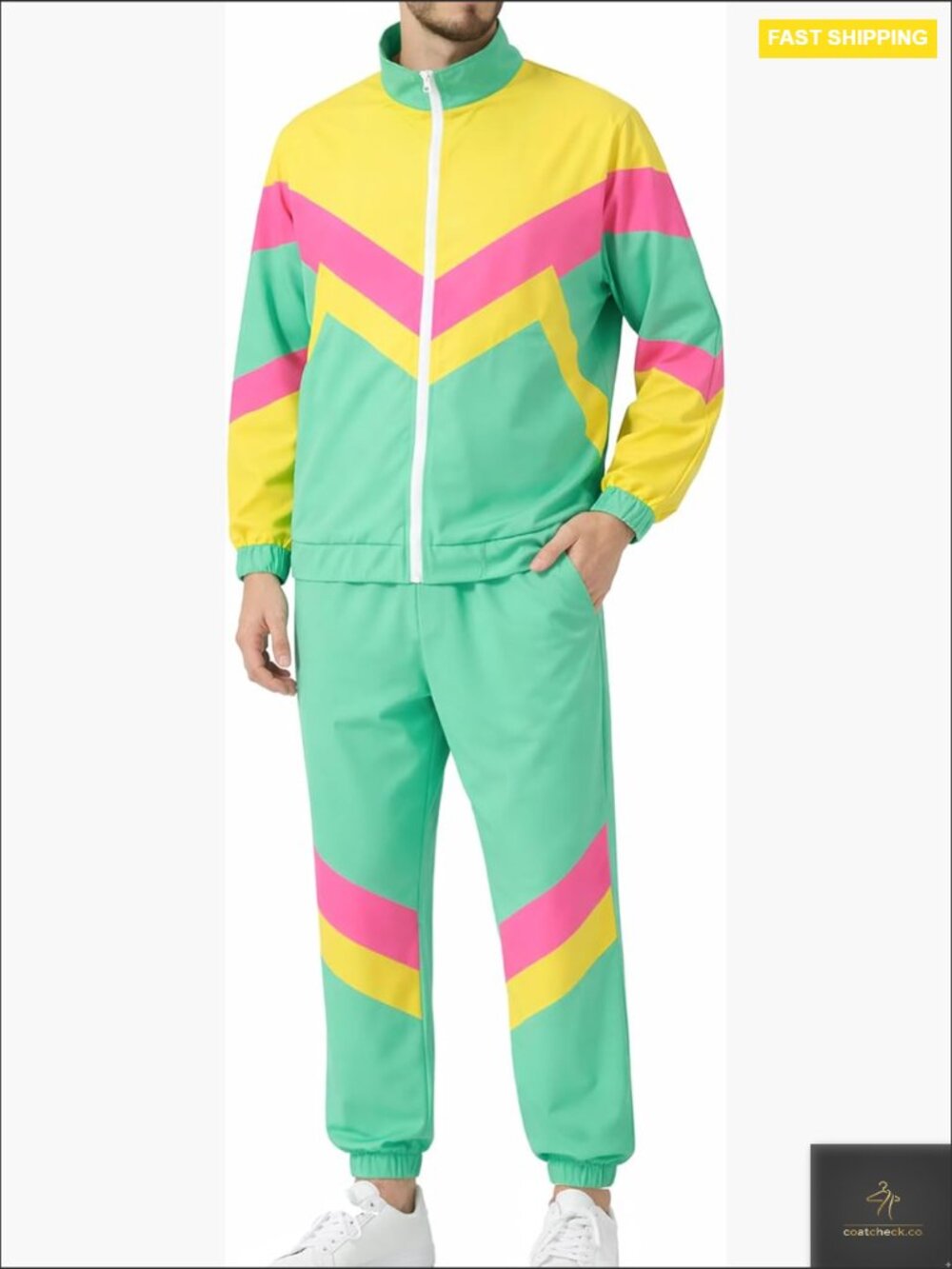 Mens Retro 80s Tracksuit 2 Piece Windbreaker Jacket Pants Set Y2K Streetwear